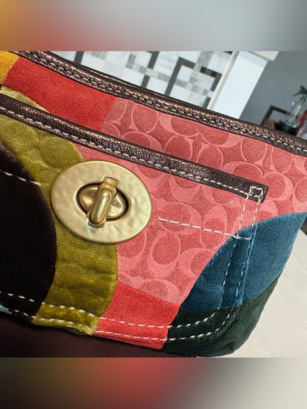 Y2K VTG Coach Velvet Suede Patchwork Clutch | Hammered Hardware | 40854 - Picture 2 of 16